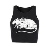 Uniwim Mouse Print Black Tank Goth Sexy Bodycon Cropped Tops Women Streetwear Harajuku O Neck Knitted Basic Tank Top