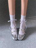 Uniwim NEW Elegant Silver Ballet Shoes Lady Sweet Mary Jane Thick High-heeled Shoes Heels Retro Footwear Lolita Shoes