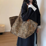 Uniwim Oversized Leopard Prints Shoulder Bags for Women Deformable Canvas Large Capacity Shopping Totes 2024 Winter New Luxury Handbags