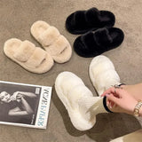 Uniwim Winter Fluffy Slippers Women 2024 New House Home Fur Slippers For Women Flat Platform Cozy Fuzzy Indoor Shoes Korean Slides