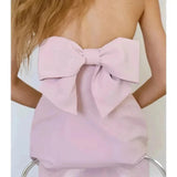 Sexy Off Shoulder A-line Mini Dress Women Strapless Backless Bow Party Dresses 2024 Chic Elegant Sleeveless Pink Short Vestidos