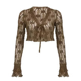 Uniwim Y2k American Hot Girl Three Piece Sexy Skirt Suit Lace Maillard Color High Street Design Cardigan Suspender Female Versatile