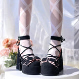 Uniwim NEW Classic Velvet Lace Up Lolita Young Girl Pumps Mary Jane Shoes Women Bowtie Thick Heel Elegant Valentine Shoes