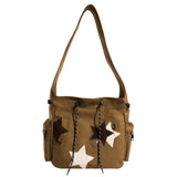 Uniwim Women Cute Messenger Bag Large Capacity Canvas Lovely Shoulder Bag Star Applique Y2K Street Style School Bag for Teens Students