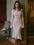 Uniwim Lace Long Sleeve Sexy Midi Dress For Women Elegant White Half High Collar High Waist Bodycon Club Party Sexy Long Dress