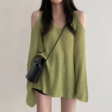 Autumn Winter Casual Fashion Hollow Out Bottoming Sweater Ladiesoff the Shoulder Knitting Top Women Sexy Loose V-neck Jumpers