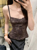 Uniwim Summer Gothic Grunge Chic Sling Leopard Top Women Lace Slim Short Sexy Camis Female Fashion Sleeveless Lady Camisole Blouse 2024