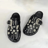 Uniwim 2024 summer slippers Metal punk party shoes Rock outdoor casual shoes Flat sandals