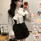 Uniwim Autumn Korean Retro Sweet 3 Piece Set Women White Shirt + Strap Vest + Pleated Skirt Design College Style Fashion Y2k Suit 2024