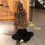 Uniwim Female Ins Autumn and Winter Leopard Print Chic Korean Corduroy Shoulder Canvas Bag Shopping Tote Bag Women's Shopper Bag Bolsas