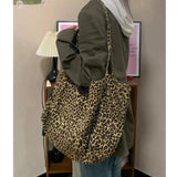 Uniwim  Vintage Leopard Print Tote Bag Handbag Women Retro Large Capacity Casual Shoulder Bags Female Harajuku Canvas Y2k Bags