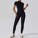 Uniwim Yoga Set Women's Jumpsuits One-Piece Suit Zipper Short Sleeve Gym Push Up Workout Clothes Fitness Bodysuit Sportswear Tracksuit