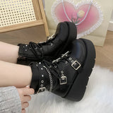 Uniwim Punk Black Chunky Platform Ankle Boots Women Winter Pu Leather Gothic Lolita Shoes Woman Metal Chain Thick Sole Y2K Boots