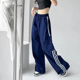 Uniwim Striped Sweatpants Women Hip Hop Streetwear Baggy Wide Leg Cargo Pants Bf Y2K High Waist Drawstring Joggers Trousers