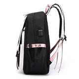 Uniwim Large School Package Teenage Girls USB Port Canvas Schoolbag Student Book Bag Fashion Black Pink Teen School Backpack