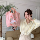 Uniwim INS Embroidery Bear Handbag Lightweight Eco Drawstring Nylon Ball Chain Canvas Vacation Tote Bag Shoulder Bags Travel