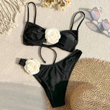 Uniwim Sexy Flower Bandeau Swimwear Thong Bikini 2024 Women Lace-up Swimsuits Swimming Bathing Suit Brazilian Bikinis Set Mujer Biquini