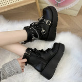 Uniwim Punk Black Chunky Platform Ankle Boots Women Winter Pu Leather Gothic Lolita Shoes Woman Metal Chain Thick Sole Y2K Boots