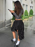 Uniwim Folds Black Mini Skirt For Women High Waist Fashion Asymmetrical Loose Skirts Female 2024 Street New Fashion Skirt Woman