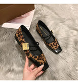 Uniwim New 2024 Autumn Fashion Women's Flats Square Toe Leopard Print Casual Shoes Ladies Breathable Soft Mary Jane Shoes Plus Size 45