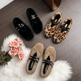 Uniwim 2024 New Designer Mary Janes Fur Flats Women Ankle Double Belt Winter Casual Shoes Plus Size 43 Furry Plush Moccasins for Women