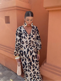 Uniwim Elegan V-neck Leopard Print Maxi Dress For Women Vintage Lantern Sleeves Loose Vestido 2024 Spring Casual Female High Streetwear