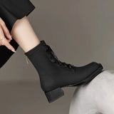 Uniwim Ankle Boots Women Chunky Leather Shoes Winter Fashion Shoes Woman 2024 Trend Goth Luxury Pumps Lace-up Brand Chelsea Botas Mujer