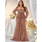 Uniwim Plus Size Square Neck Sequin Luxury Extra Long Glitter Evening Gown Big Size Women Wedding Banquet White Sequin Evening Dress