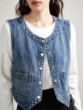 Uniwim Retro Denim Vest Jacket for Women Spring Niche Style High-street Sense Versatile O-neck Vest Female