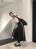 Uniwim Y2K Parachute Skirt Women Vintage Streetwear Korean loose Side Striped Black Skirts New Casual Drawstring Aesthetics Skirt 2024