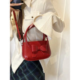 Uniwim Bow Design Sense Handbag Casual All-match Red Shoulder Bag Women's New High Quality Color Contrast Commute Crossbody Bag