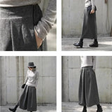 High Waist Elastic Loose Woolen Wide Leg Skirts Pants Womens Pleated Casual Fat Leg Pants 2024 Winter Autumn Straight Trousers