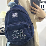 Uniwim Japanese Simple Kawaii Cat Backpack Denim Handbag Shoulder Bags Large Capacity Student Schoolbag Cute Women Backpack