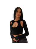 Uniwim 2024 Summer Long Sleeve Cropped Corset Women Top Sexy Aesthetic Club O Neck Fairy Grunge Black Women's T-Shirt