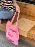 Uniwim Large Capacity Pink Color Beach Bag Cosmetic Makeup Lipstick Bag Women Shoulder Canvas Handbag Letter Ins Tote Bag