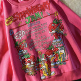 Kawaii Rose Red Cartoon Letter Print Sweatshirt Vintage Streetwear Fashion Tops 2024 New O-neck Casual Teens Clothes Goth Punk