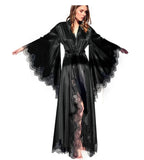 Uniwim Women Robes Sleepwear Kimono Pajamas Pure Long Black Silk Satin Lace Trim Photography Dress Wedding Bride Gown Photo Shoot