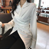 Uniwim Korean Style Women Blouses Tunic White Casual Chic Elegant Female Fashion Irregular Top Long Sleeve Shirts Office Wear