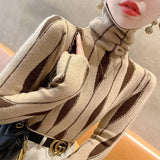 Women Clothes Slim Striped Knitted Sweater Spring Long Sleeve Fashion Sexy Turtleneck Jumper Top Commuting Casual Pullover