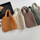 Uniwim Solid Color Hand-woven Bag New Knit High-capacity Wool Knitting Shoulder Bags Tote Bag Mid-autumn Festival