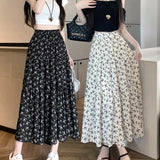 Uniwim Korean Fashion Floral Print Skirt Women 2024 Summer New Elegant Black Long Skirt Female A-line Drap Beach Holdiay Faldas Mujer