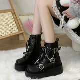 Uniwim Punk Black Chunky Platform Ankle Boots Women Winter Pu Leather Gothic Lolita Shoes Woman Metal Chain Thick Sole Y2K Boots