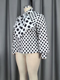 Uniwim Plus Size Blouse for Women Black White Printed Long Sleeves Button Up Formal Occasion Office Lady Work Shirts Tops with Bowtie