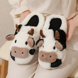 Uniwim 2024 Winter Warm Milk Cow Women Slippers Men Cute Soft Plush Sandals Adults Lovely Non-slip Flip Flops Couples Home Flat Slides