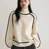 Uniwim 2024 Autumn/Winter New Loose Fit Turtleneck Pullover Sweater for Women, Striped Academy Style, Korean and Japanese Fashion