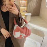 Uniwim 1PC Women Girls Fluffy Shoulder Bag Top-handle Bag Female Autumn Winter Handbag Plush Tote Fashion Shopping Bag