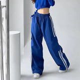 Uniwim Striped Sweatpants Women Hip Hop Streetwear Baggy Wide Leg Cargo Pants Bf Y2K High Waist Drawstring Joggers Trousers