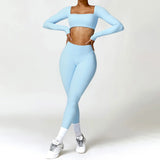 Uniwim Yoga Set 2PCS Women Gym Long Sleeve Seamless Sportswear Workout Clothes Athletic Wear Legging Fitness Bra Crop Top Sports Suits