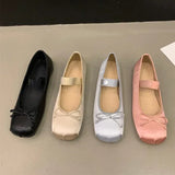 Uniwim  Luxury Satin Silk Ballet Shoes Woman Classic Square Toe Bowtie Elastic Band Ballerina Flats Ladies Soft Loafers