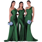 Uniwim Elegant Mermaid Bridesmaid Dresses One-Shoulder 2024 Prom Dress  Simple Satin Wedding Party Gowns Vestidos Para Bodas With Train